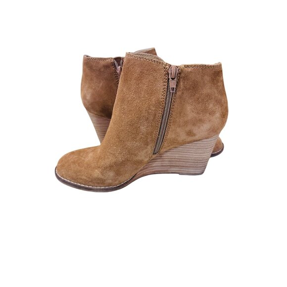 Lucky Brand Yimme Booties Tan Suede Wedge Ankle Booties Western Boho City Shoes - Picture 11 of 11